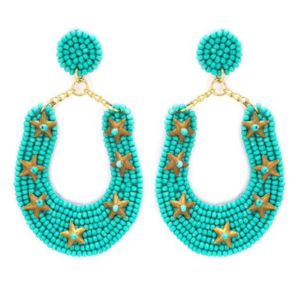 Turquoise Horseshoe Seed Bead Earrings
